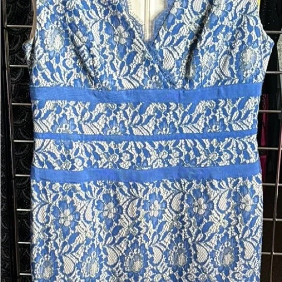 Simply Liliana Dresses | Simply Liliana Powder Blue & Gold Lace Over Nude Dress Size 10 | Color: Blue | Size: 10 | Pm-92747336's Closet
